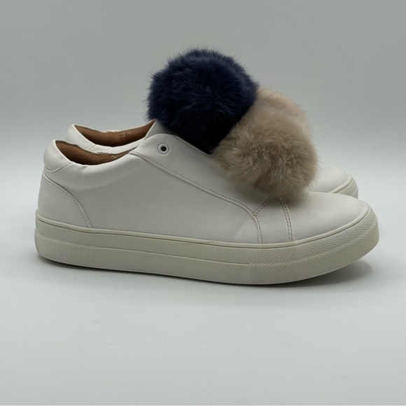 Mossimo Supply Co. Abbie Leather Slip On White Sneakers With Faux Fur Pompom - Picture 4 of 14